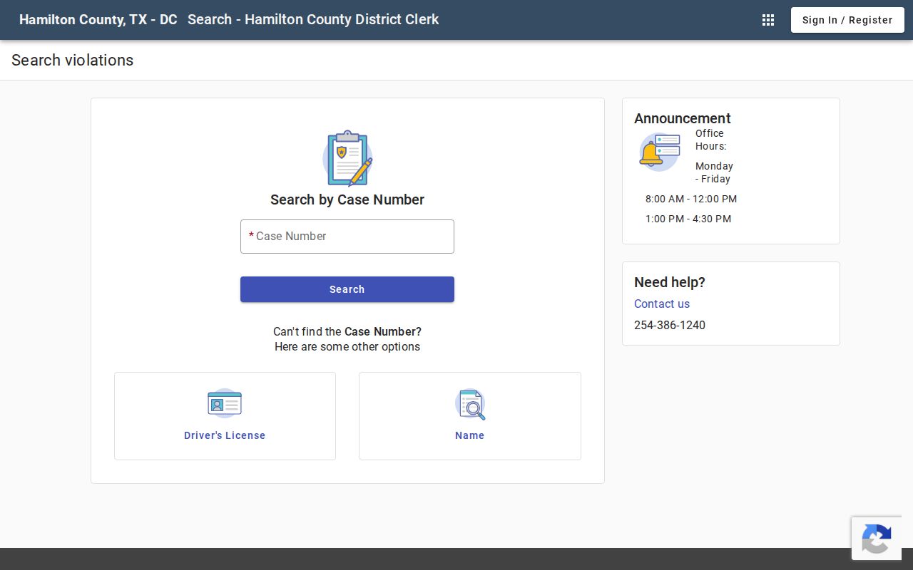 Hamilton County docket search field choices
