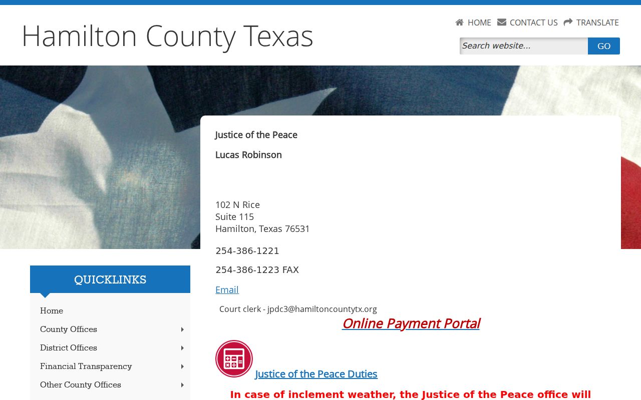 Hamilton County docket search Justice Court page