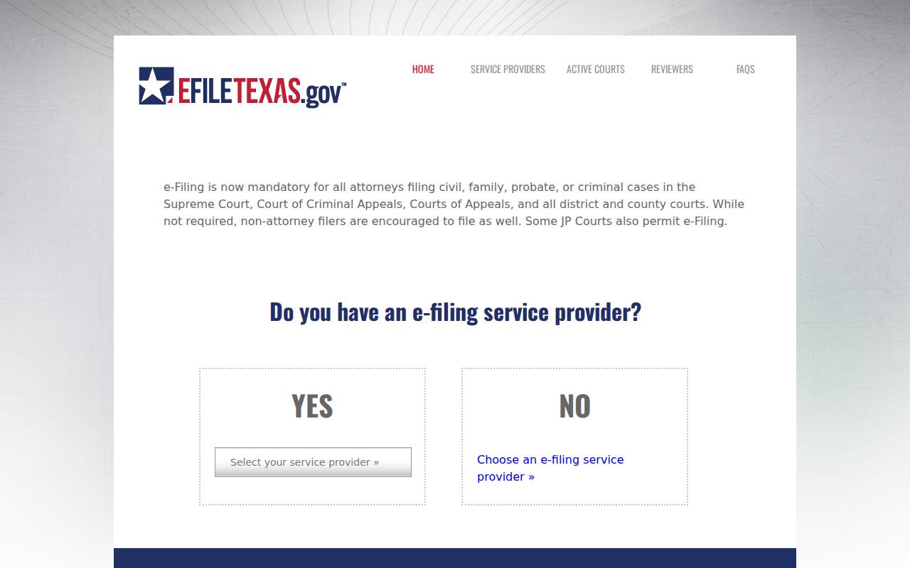 Official eFileTexas system used for Hamilton County court filings