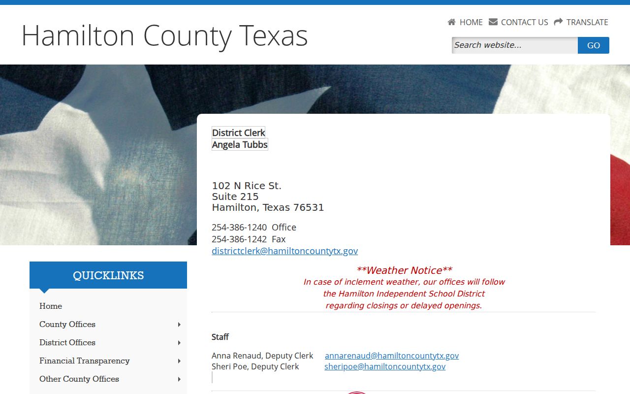 Hamilton County court docket District Clerk records route